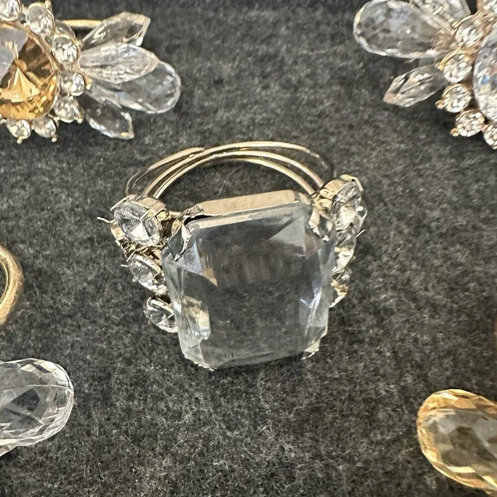 Set Of Five Rhinestone Napkin Rings Gold Silver Crystal Yellow READ‎